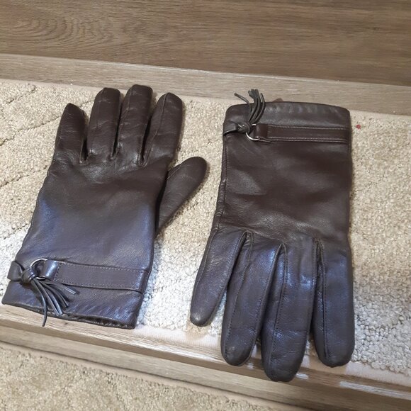 Ladies Soft Brown Genuine Leather Gloves - Size 8.5 - Picture 1 of 7